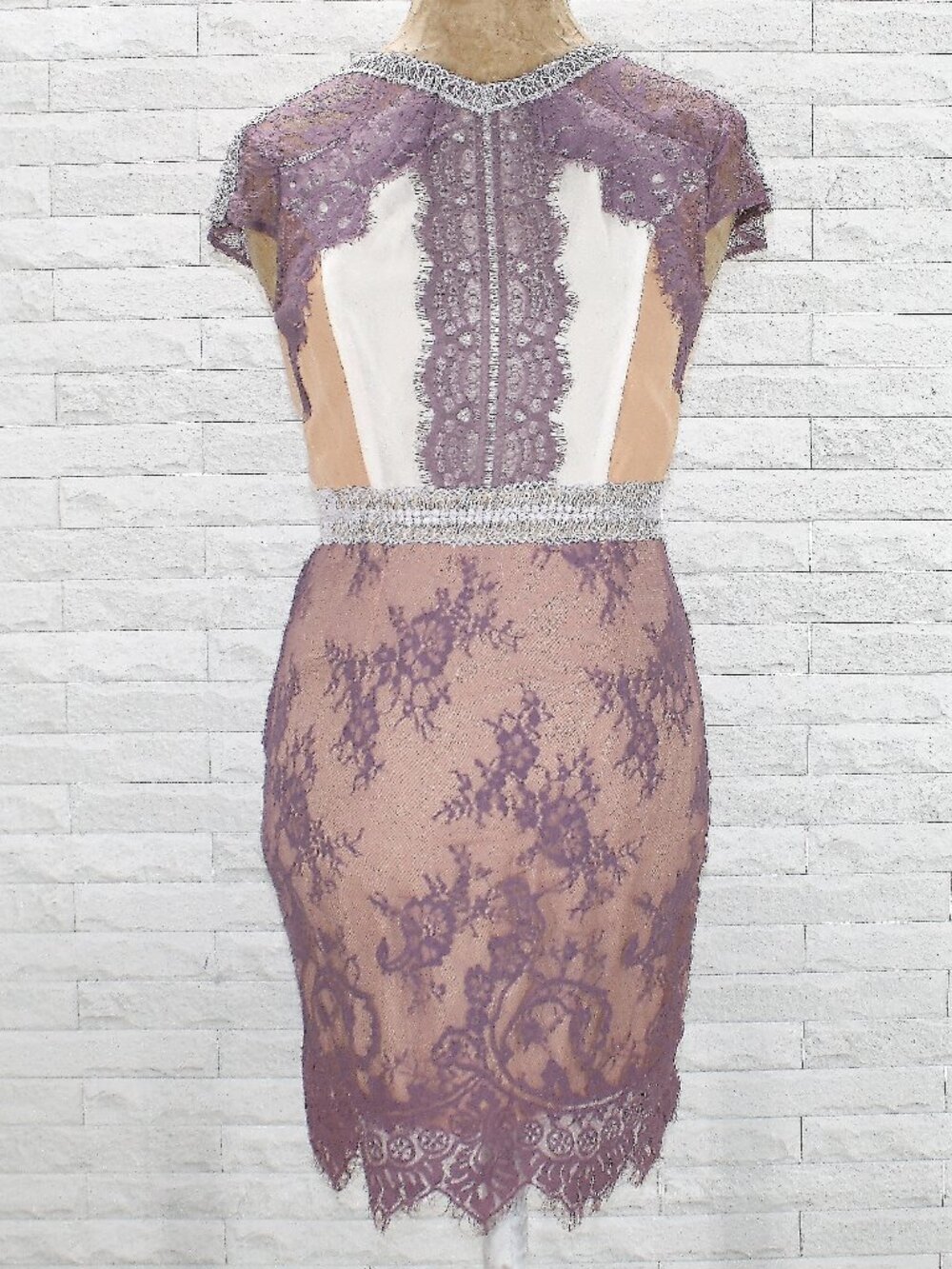 AKIRA Black Label Dress Proper Tea Party Lace Mixed-Media Lavender Medium Jr